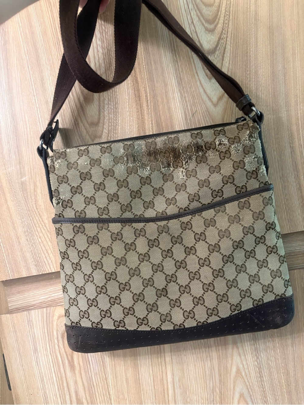 Authentic GUCCI Shoulder Bag Brown Beige GG Canvas Leather Crossbody